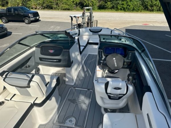 A bow rider is a boat with an open bow area where there are extra seats in front of the windshield.  Bow riders are typically between 17' and 30'long. They are well suited for many recreational water sports such as tubing, water skiing, and swimming.