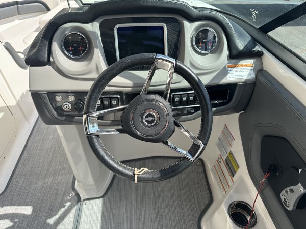 A bow rider is a boat with an open bow area where there are extra seats in front of the windshield.  Bow riders are typically between 17' and 30'long. They are well suited for many recreational water sports such as tubing, water skiing, and swimming.